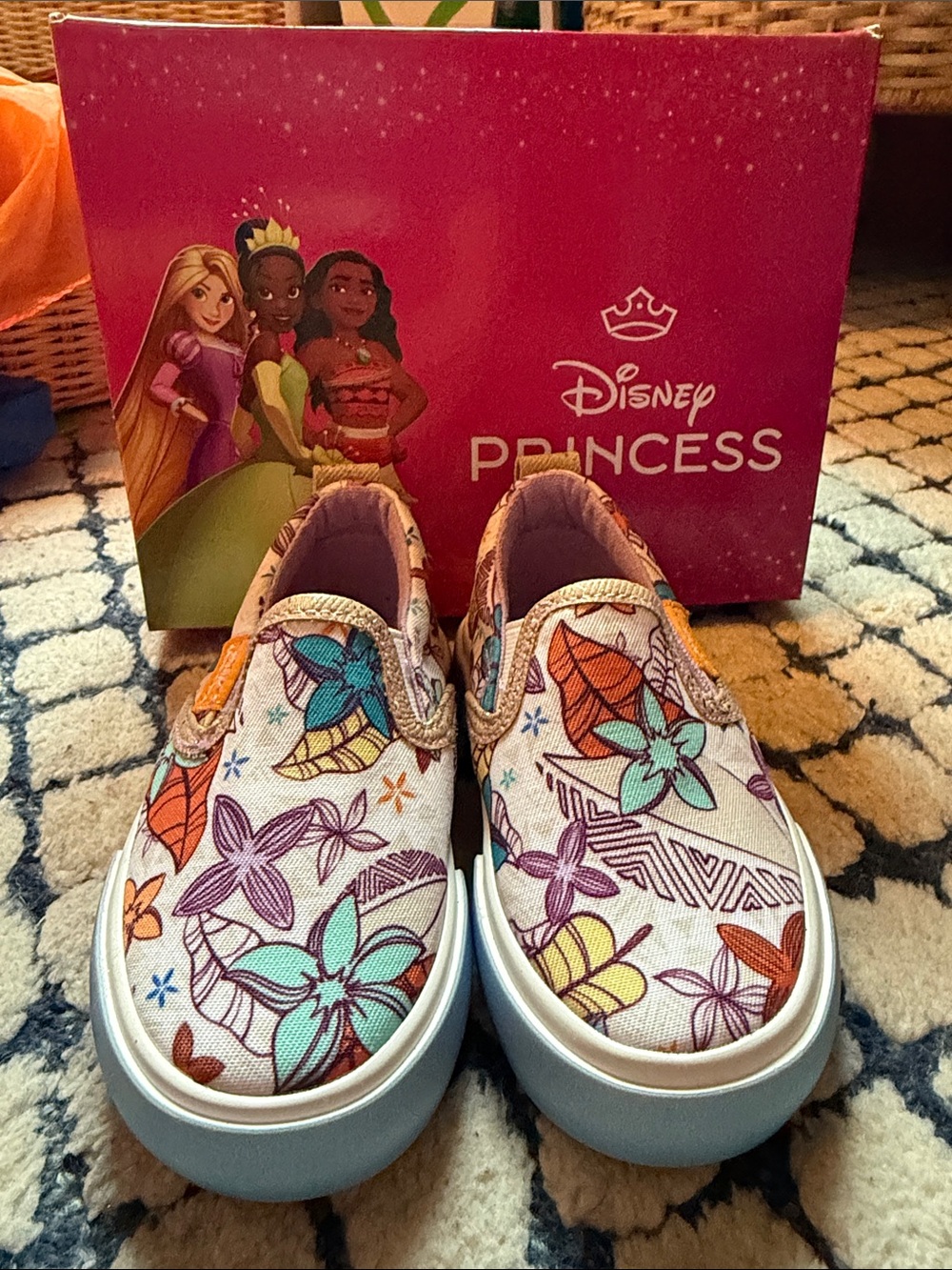 Disney Moana Floral Slip-On Kids Shoes - Pink & Multicolor- Brand New- Sz. 6